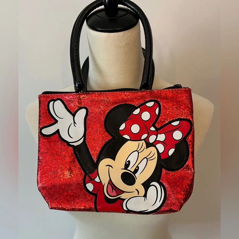 Kids Minnie Mouse Disney parks bag glittery red